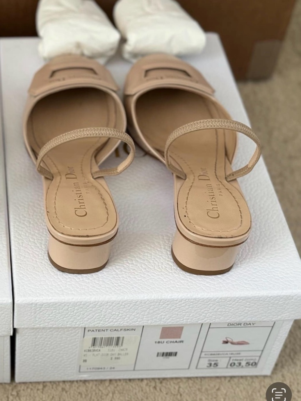 Dior Day Beige Patent Leather Slingback Loafers with Gold Logo - Picture 3 of 3